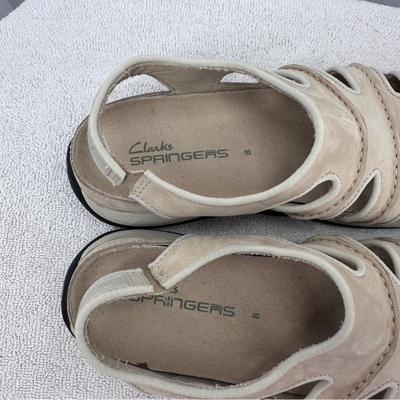 Clarks Springers Womens Leather Sandals 8M Cream Light Tan Elastic Back Strap - Picture 5 of 8